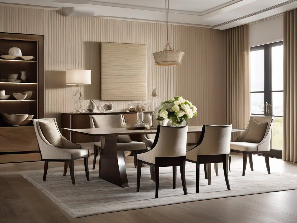 Palestrina grasscloth wallcovering in a dining room | Fentucci