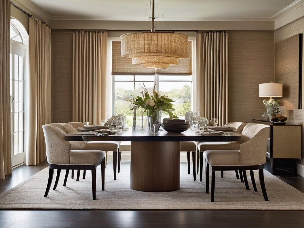 Monferrato grasscloth wallcovering in a dining room | Fentucci