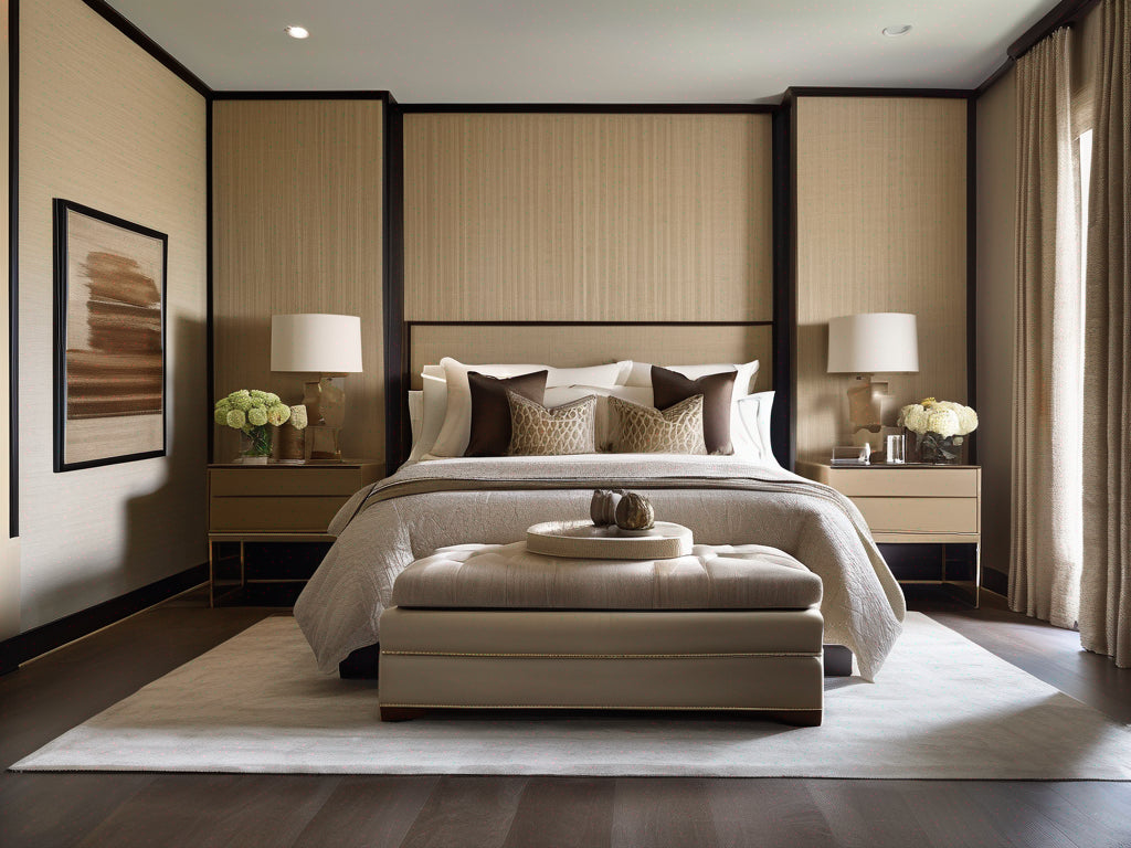 Agrigento grasscloth wallcovering in a bedroom | Fentucci