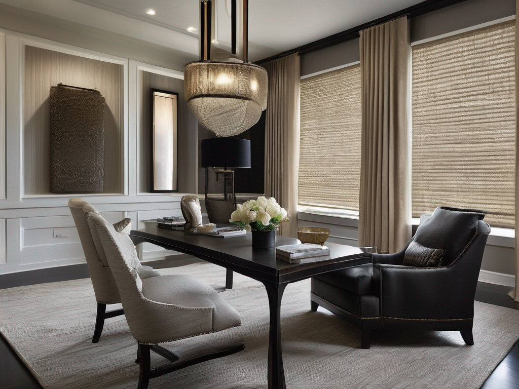 Cervia grasscloth wallcovering in a home office | Fentucci