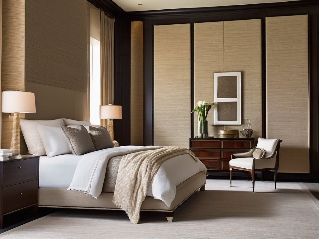 Modica grasscloth wallcovering in a bedroom | Fentucci