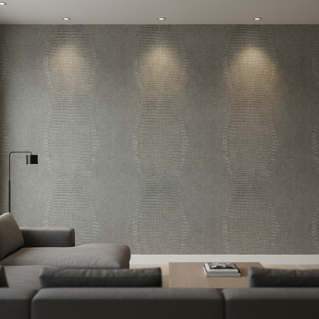 Crowley's Crocodile Animal Skin Emboss — Smoke, shown in a living room