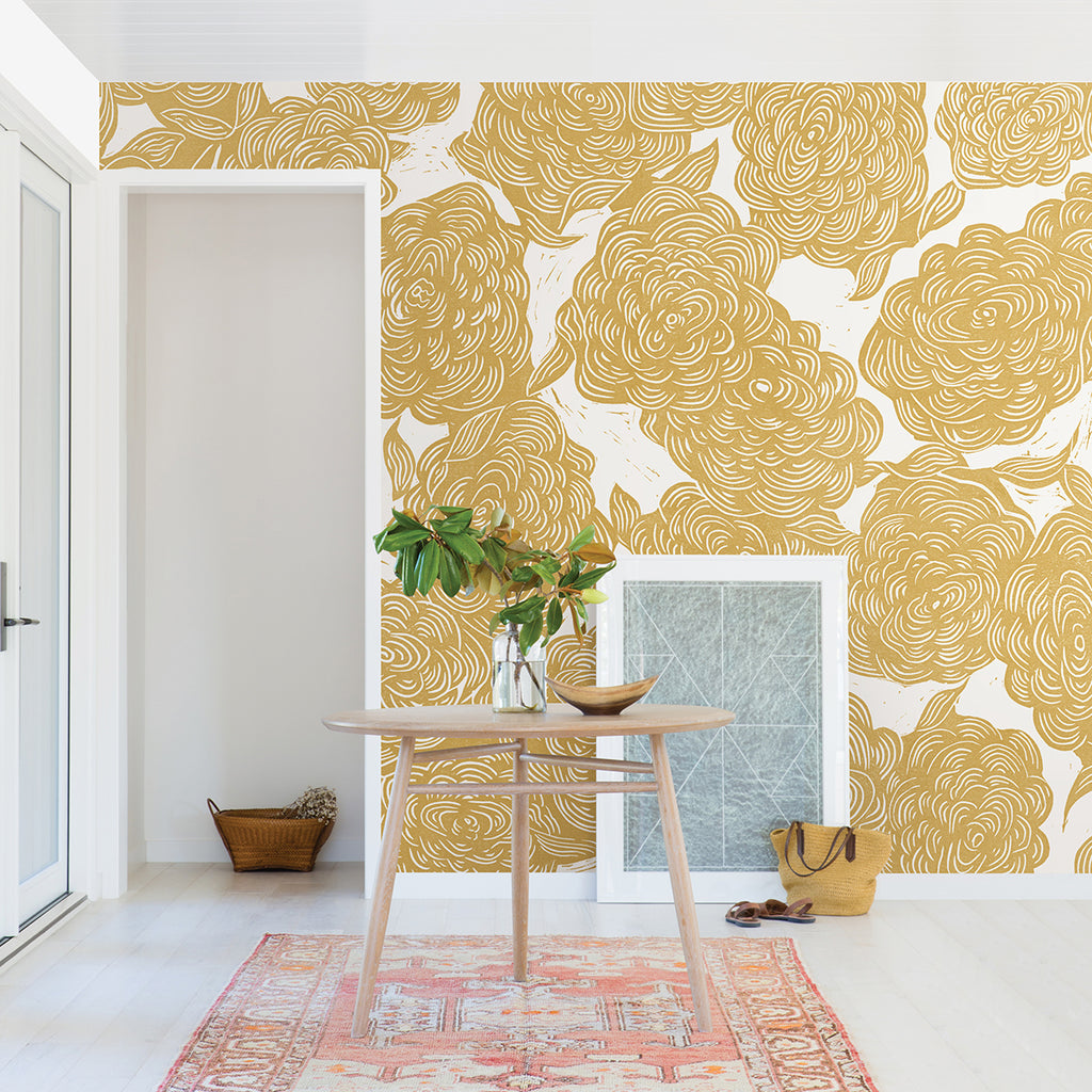 Roses Ochre Wall Mural by Karen J. Revis | Jeffrey Stevens - Image 1