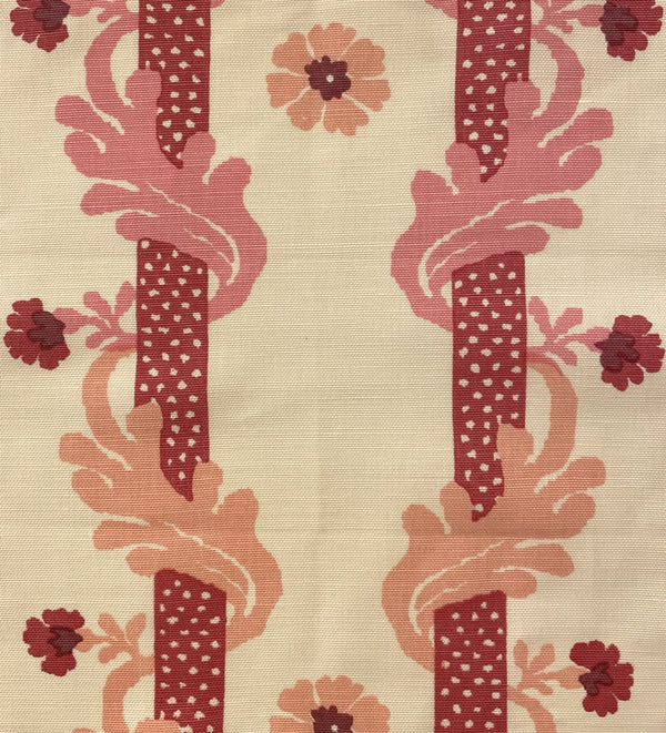 Henriot Stripe, Roses Pink on Tinted Linen Cotton Wallcoverings | Quadrille
