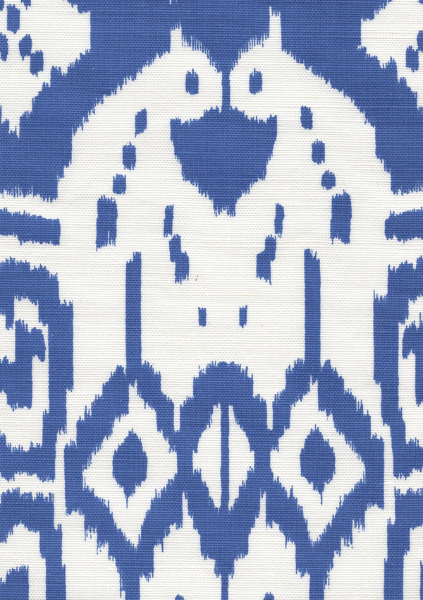 Island Ikat Royal Blue on White Screen Printed Fabric | China Seas
