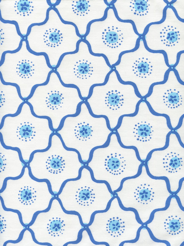 Longfellow, Royal New Blue on White Cotton Wallcoverings | Quadrille