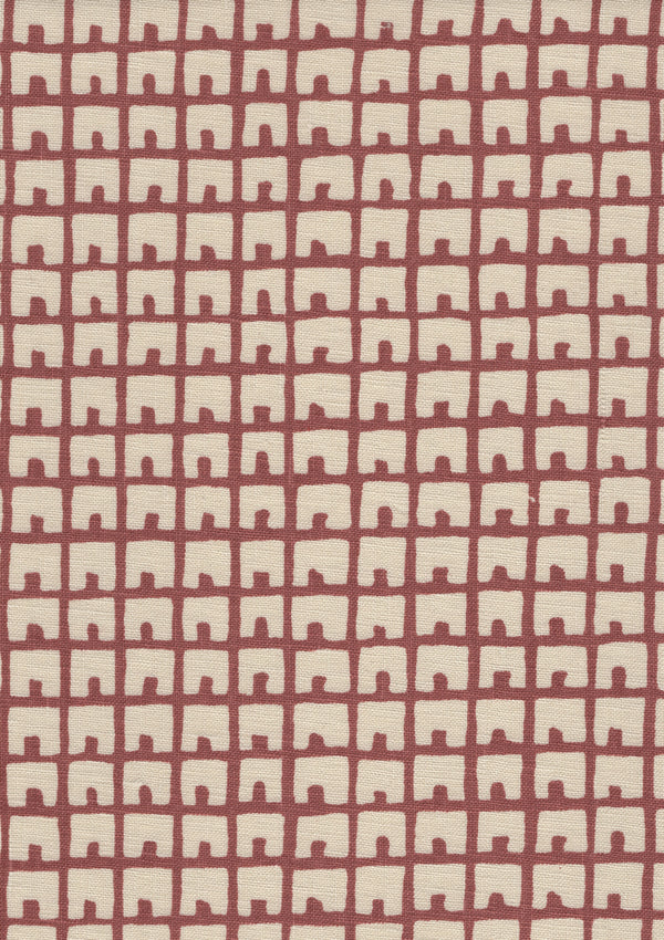 Fez Background Rust on Tan Screen Printed - Off-White Fabric | China Seas