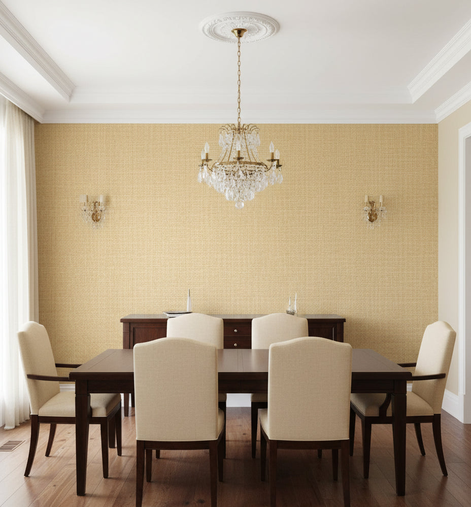 Salerno Sand Basketweave Grasscloth Wallcovering | Fentucci - dining room room setting