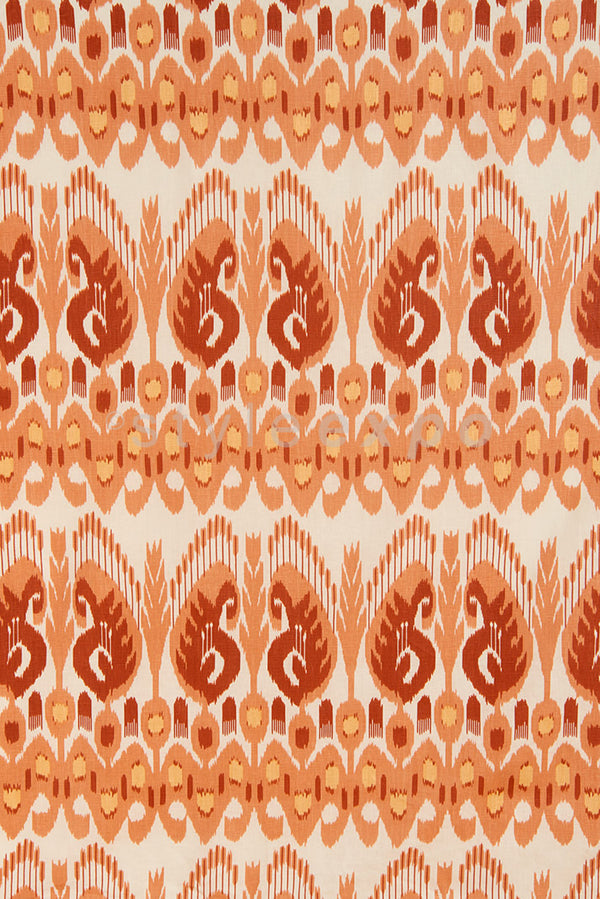 Petra Ikat, Salmon / Cinnabar / Yellow on Linen Wallcoverings | Quadrille