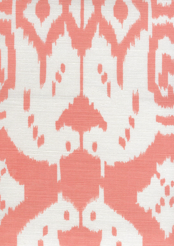 Island Ikat Salmon on White Screen Printed - White Fabric | China Seas