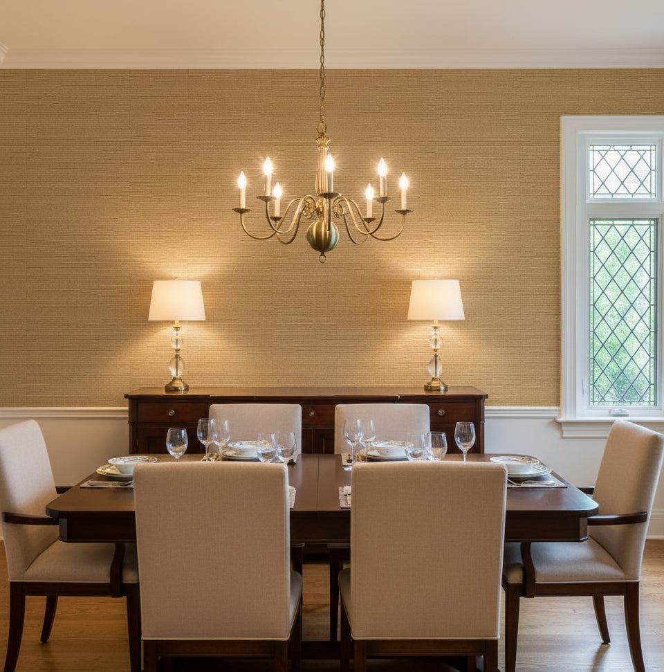 Sansai Sisal Grasscloth Honey | Phillipe Romano - dining room room setting