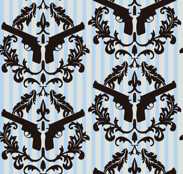 Thug Stripe - Blue  Cream Gun Wall Paper Wallcovering | DW Bespoke Studios