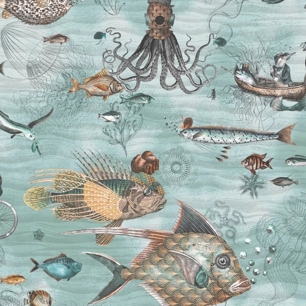 Sea Life Aqua & Orange Wallpaper | Brand McKenzie