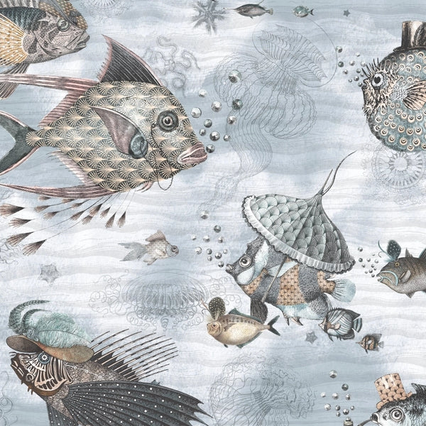 Sea Life Aqua & Orange - Light Teal Wallcovering | Brand McKenzie