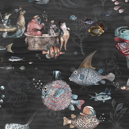 Sea Life Charcoal & Pink Wallcovering | Brand McKenzie