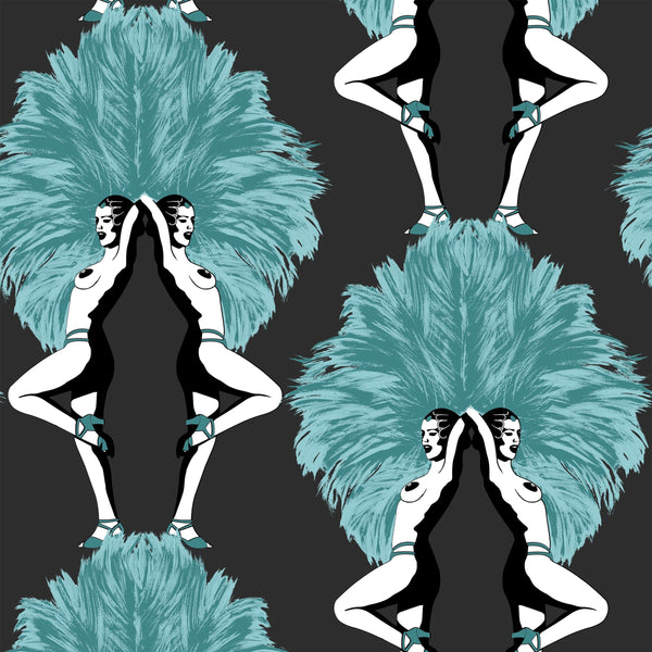 Showgirls Metallic Teal & Black Wallcovering | Graduate Collection