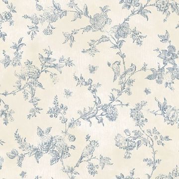 Singapore Navy Toile Wallcovering | Jeffrey Stevens - Image 2