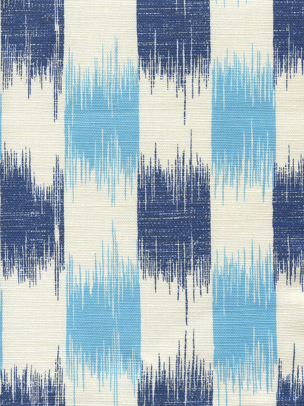 Ii Blue Ikat Sky Navy on Tint Screen Printed - Off-White Fabric | China Seas