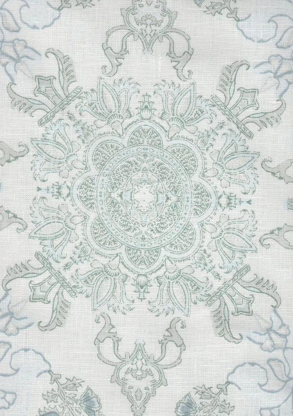 Soft Blues Greens on Ivory Linen Wallcoverings | Home Couture