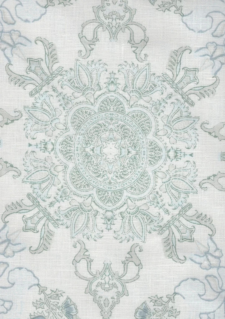 Soft Blues Greens on Ivory Linen