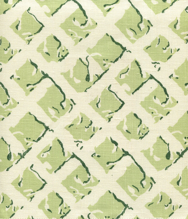 Twigs Soft Green Dark Green Screen Printed - Off-White Fabric | China Seas
