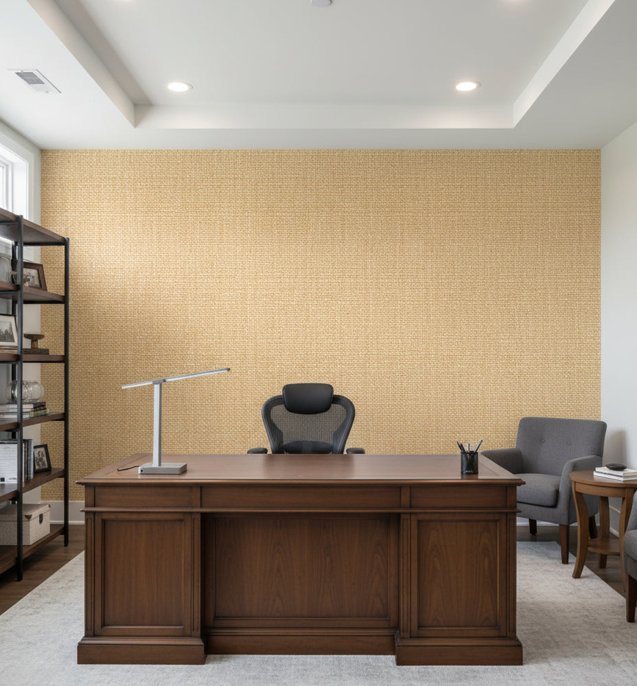 Sorrento Natural Linen Grasscloth Wallcovering | Fentucci - office room setting