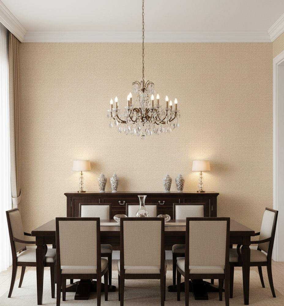 Spoleto Bone Horizontal Grasscloth Wallcovering | Fentucci - dining room room setting