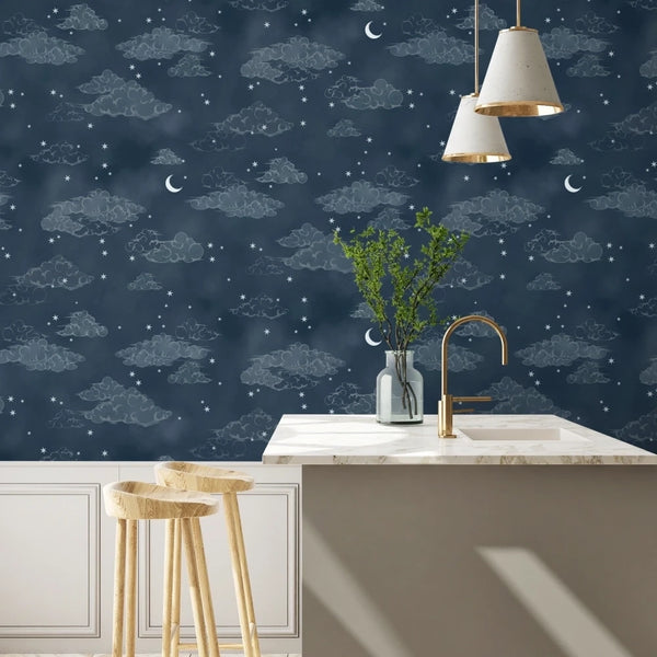 Starry Clouds Nightfall Wallcovering | Brand McKenzie