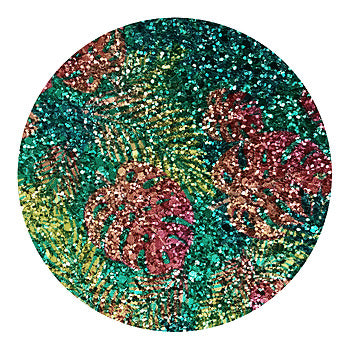 Hawaiian Leaf Glitter - Glam Multi On Teal | Glitter Walls
