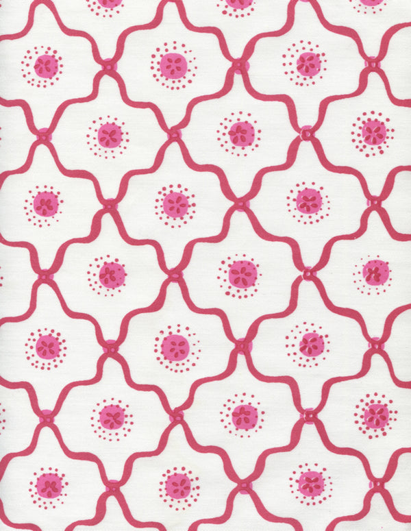 Longfellow, Strawberry on White Cotton Wallcoverings | Quadrille