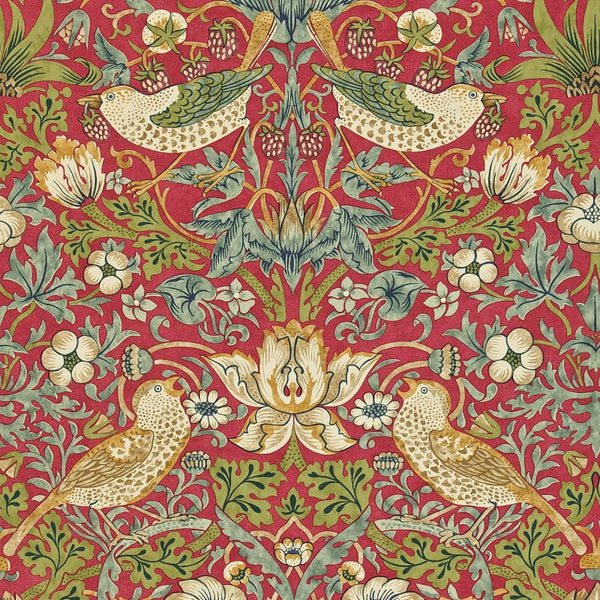 Strawberry Thief Wallpaper Slate Crimson | William Morris