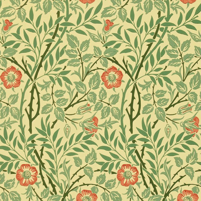 Sweet Briar Wallpaper Rust Green | William Morris