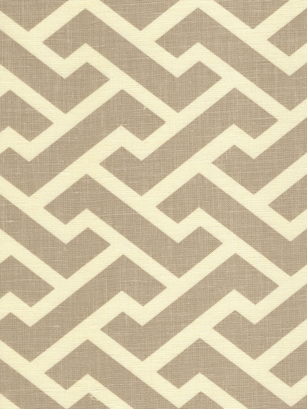 Aga Reverse Taupe on Tint Screen Printed - Off-White Fabric | China Seas