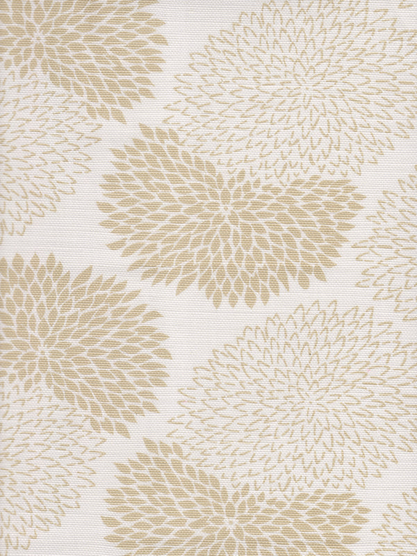 New Chrysanthemum Taupe on White Screen Printed Fabric | China Seas