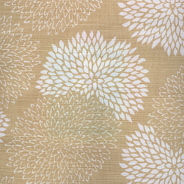 New Chrysanthemum Reverse Taupe on White Screen Printed Fabric | China Seas