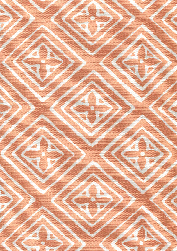 Fiorentina Terracotta on White Screen Printed - Peach Fabric | China Seas