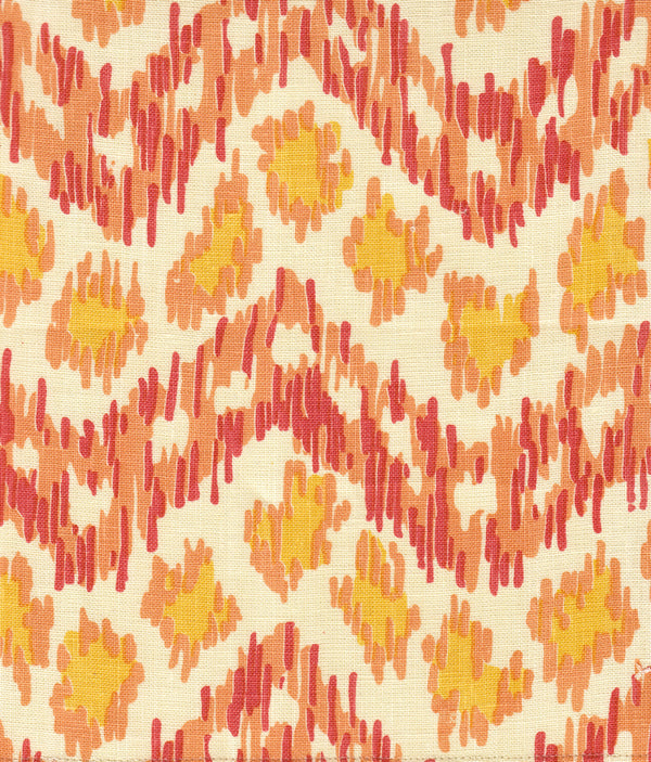 Zizi Horizontal Terracotta Orange Yellow Screen Printed Fabric | China Seas