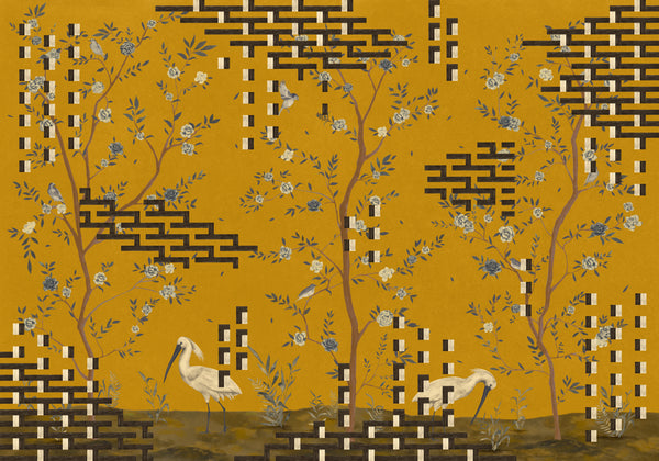 Tetris Chinoiseries Ocher Wallcovering | Tres Tintas