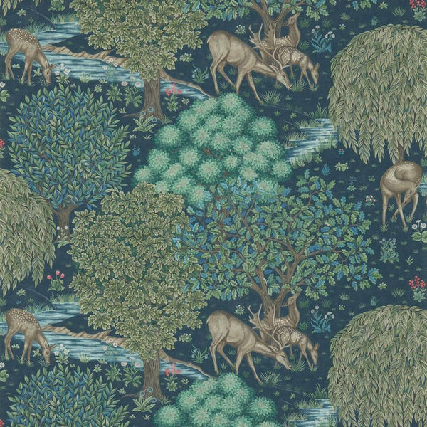 The Brook Dark Blue Wallcovering | William Morris