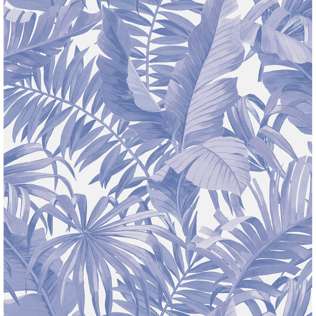 The title is already in English. Periwinkle Maui Leaf Peel and Stick Wallcovering | Jeffrey Stevens - Image 1