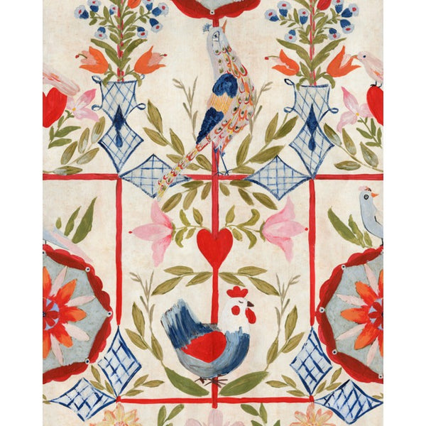 The Bird House - Taupe, Blue, Pink, Red Wallcovering | Mind the Gap