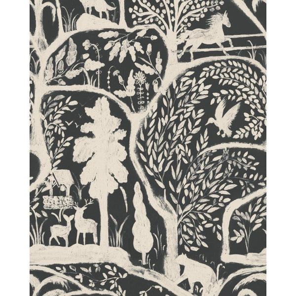 The Enchanted Woodland Equinox - Black, White, Charcoal Wallcovering | Mind the Gap