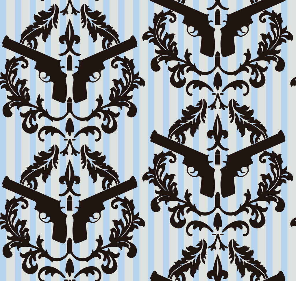 Thug Stripe - Blue  Cream Gun Wall Paper Wallcovering | DW Bespoke Studios