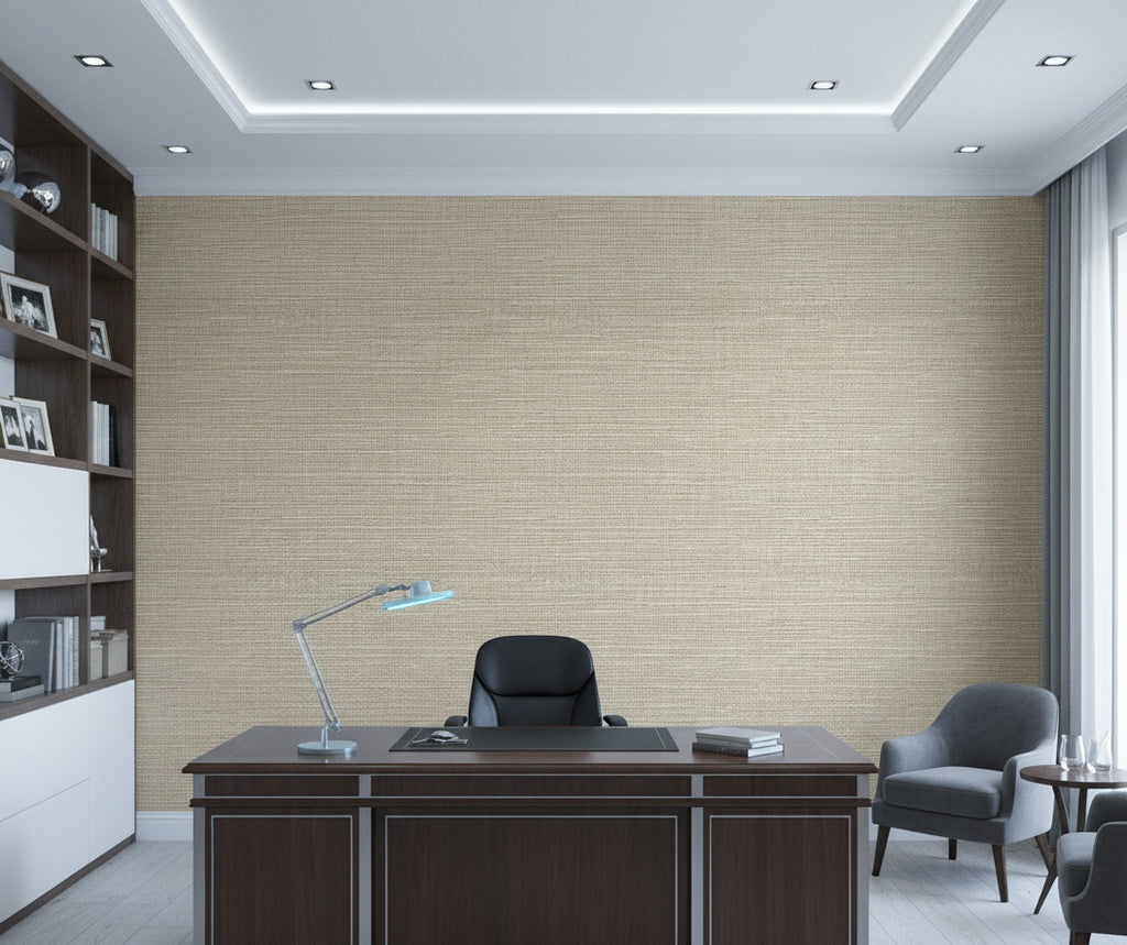 Toscana Taupe Linen Grasscloth Wallcovering | Fentucci - office room setting