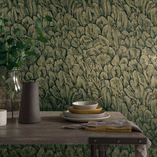 Tranquil Jet - Black and Gold Foil Wallcovering | 1838 Wallcoverings