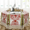 Tropical Damask, Coral / Aqua / Green on Bone Linen-Cotton