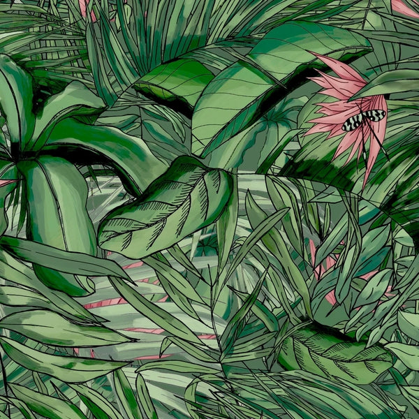 Tropical Forest Dark Green & Yellow - Sage Green Wallcovering | Brand McKenzie