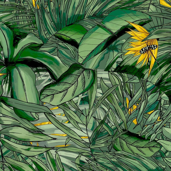 Tropical Forest Dark Green & Pink - Forest Green Wallcovering | Brand McKenzie