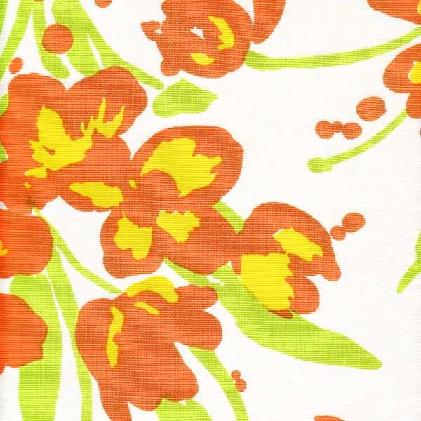 Tulips Multicolor, Orange Yellow Green on White Fabric | Quadrille