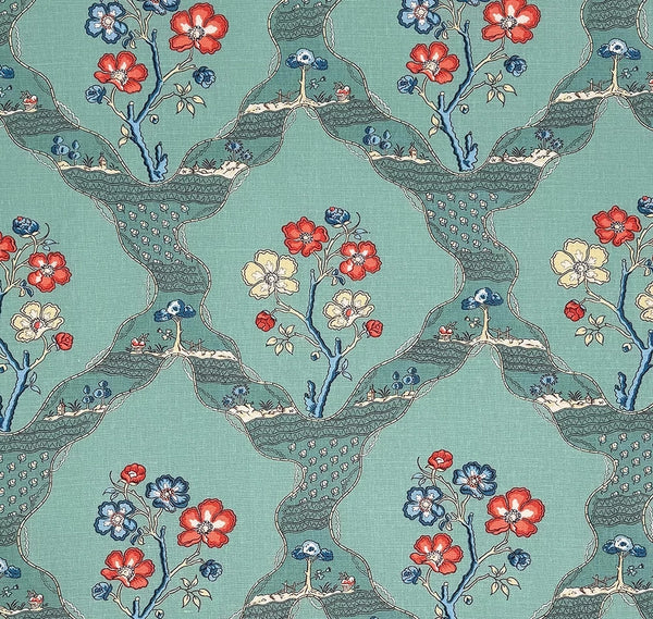 Myrtil Toile, Turquoise Wallcoverings | Charles Burger